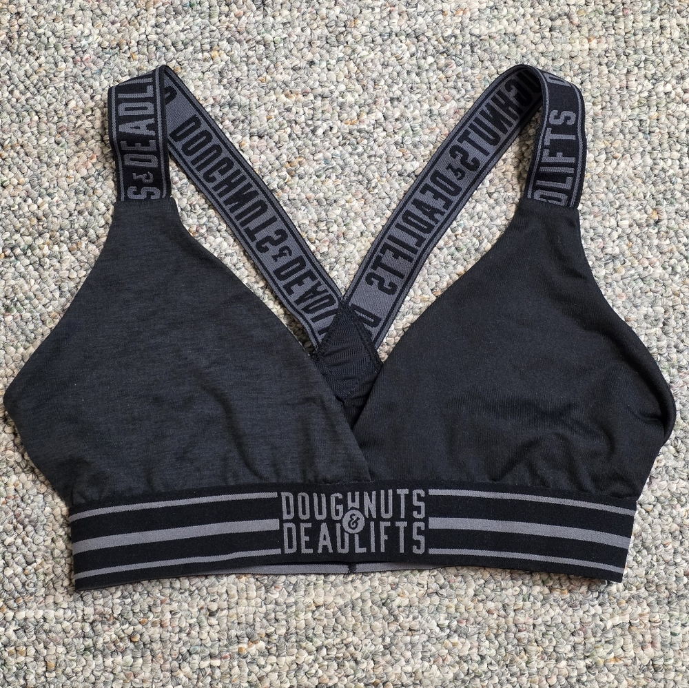Doughnuts & Deadlifts Logo Crossback Sports Bra M